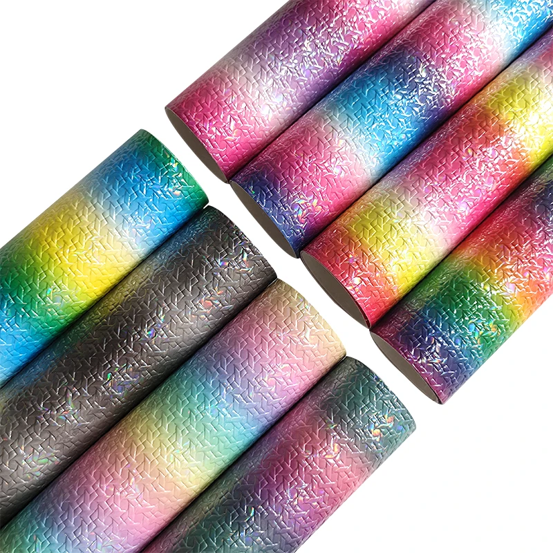 

30*135CM Iridescent Embossed Faux Leather Sheets Holographic Pinwheel Fabric for Sewing Bow Decorative Box Craft DIY Material