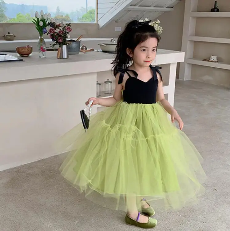 

Розничная продажа 2022, модное летнее Сетчатое платье на бретельках для маленьких девочек, детская вечерние чная одежда принцессы, От 2 до 6 лет SK22974