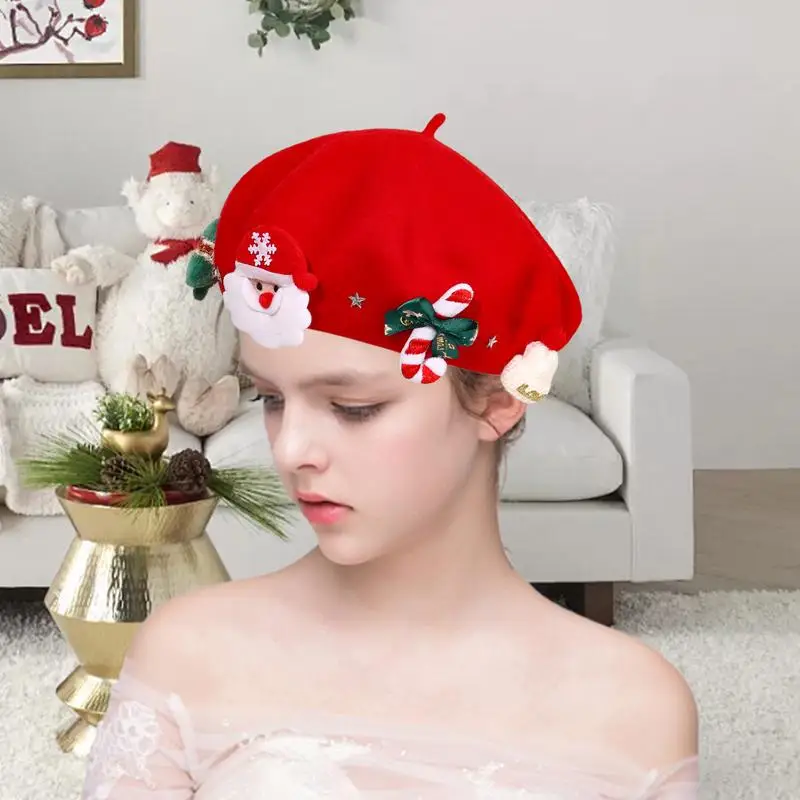 Рождественский Красный берет шапка для женщин новогодний подарок девочек подруг