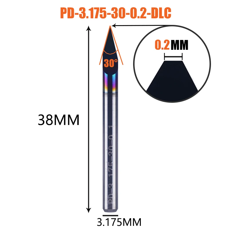 Dreanique 1 шт. твердосплавная гравировальная бита для печатных плат с плоским дном, хвостовик 3,175 мм с DLC-покрытием 30, 60, 90 градусов, 0,1 0,2 0,3 мм, наконечник, инструмент с V-образной канавкой