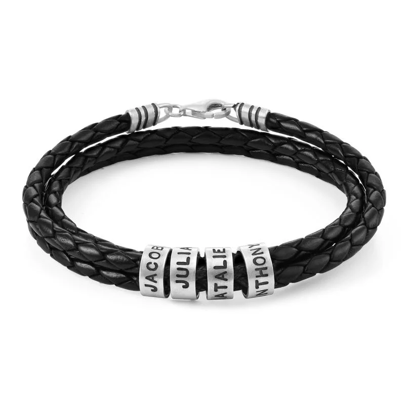 

Custom Name Personality Stainless Steel Men's Leather Bracelet Braided Rope Beaded Bracelet Gift For Boyfriend Father