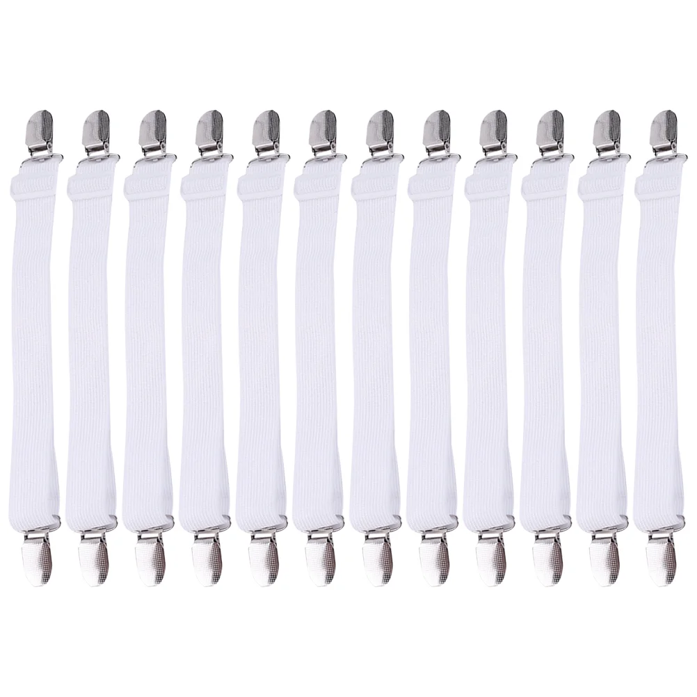 

12pcs Multipurpose Bed Sheet Fasteners Adjustable Suspenders Gripper Elastic Strap with Clips for Bed Sheets Mattress Covers