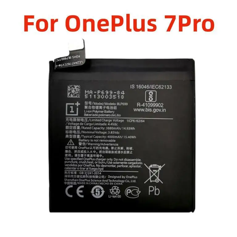 

Для OnePlus 7Pro оригинальный BLP699 4000 мАч Сменный аккумулятор для OnePlus 7Pro высококачественные Мобильный телефон батареи