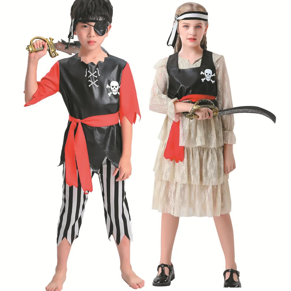 

Детский Пиратский Костюм, Детский комплект для косплея капитана Карибского Джека, Пурим, Пиратская одежда, костюмы на Хэллоуин