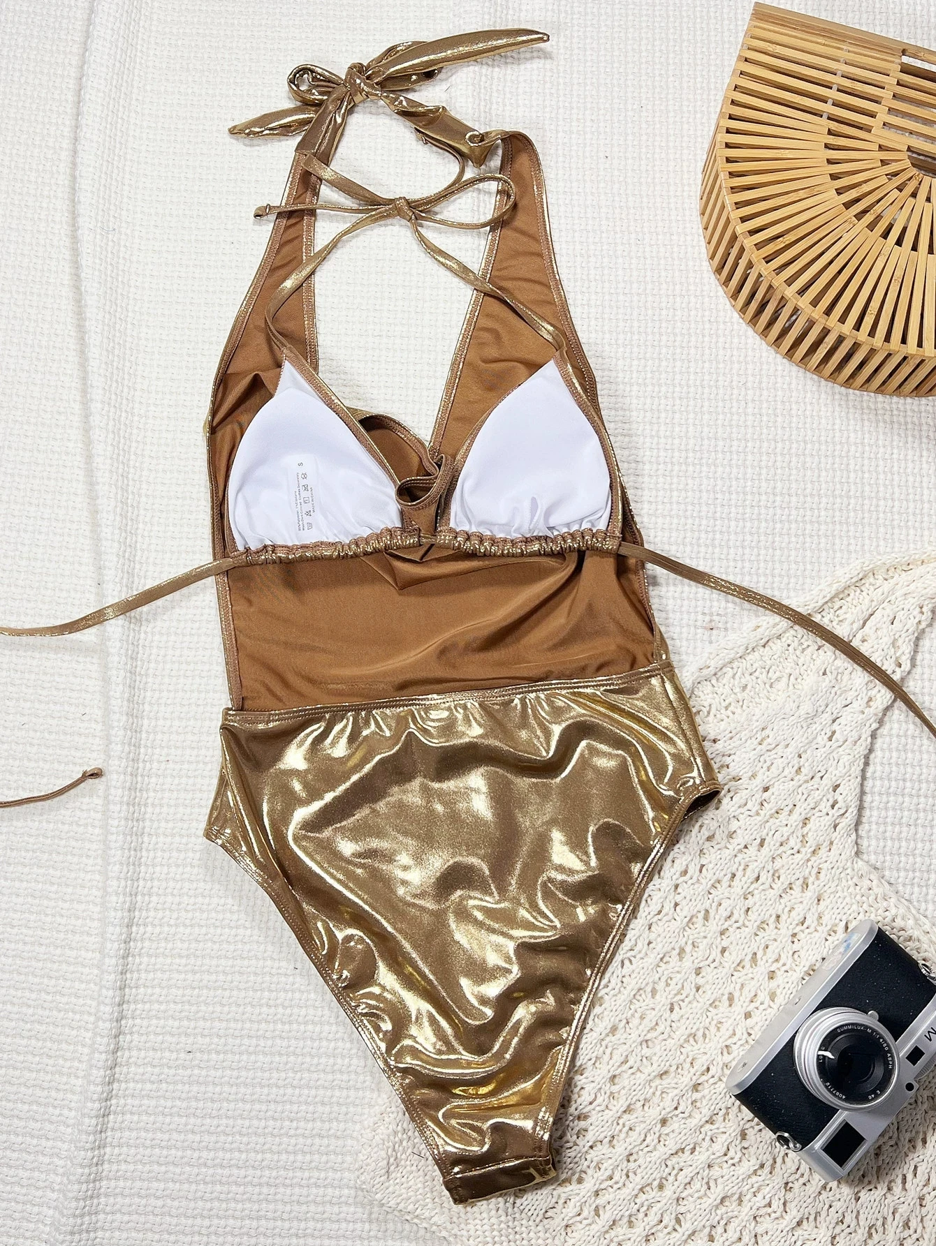 Купальник DEKA Deep V Gold с открытой спиной, цельный, с высоким вырезом на бедрах, монокини с перекрестными завязками на спине, пляжная одежда (art.: 3920db2e45a68) - 3920db2e45a68