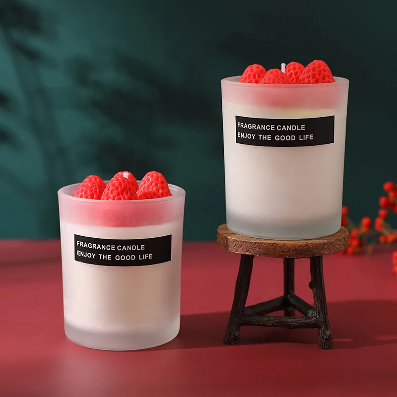 Mini Strawberry Candle Natural Soy Wax Scented Candle Jars for Birthday Wedding White Scented Aromatic Candles