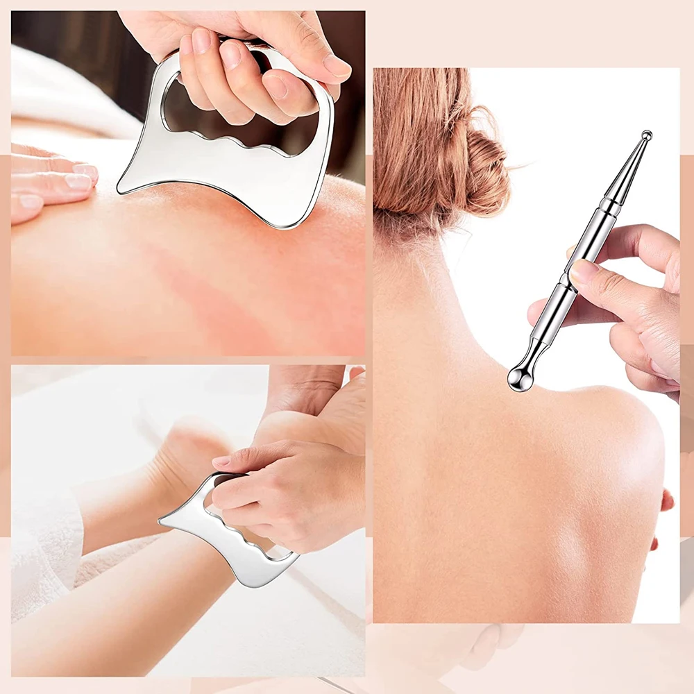 Инструмент для массажа глубоких тканей Гуа Ша из нержавеющей стали ручная ручка