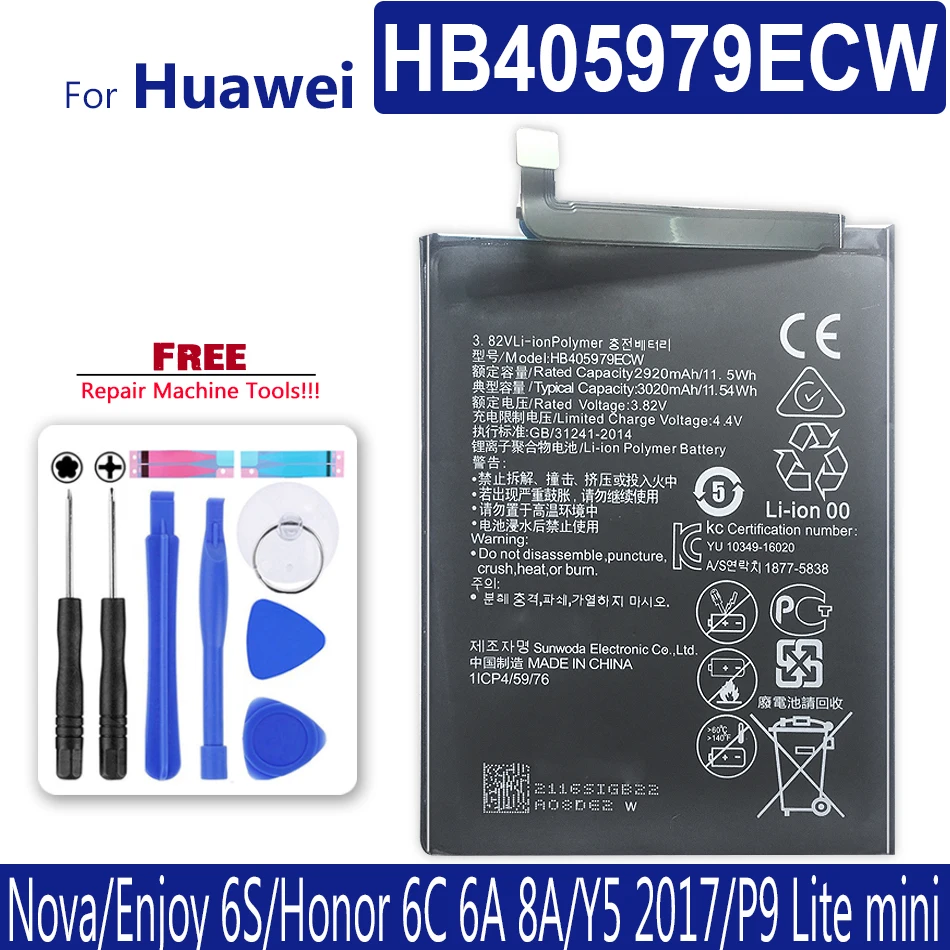 

3020mAh HB405979ECW Battery For Huawei Y6 2017 / Y6 Pro 2017 / Honor 6 Play MYA-L11 MYA-L41 MYA-L03 L23 L02 L22