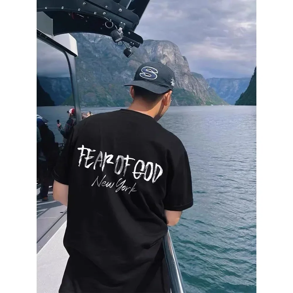 Модная брендовая свободная Мужская футболка с коротким рукавом и принтом