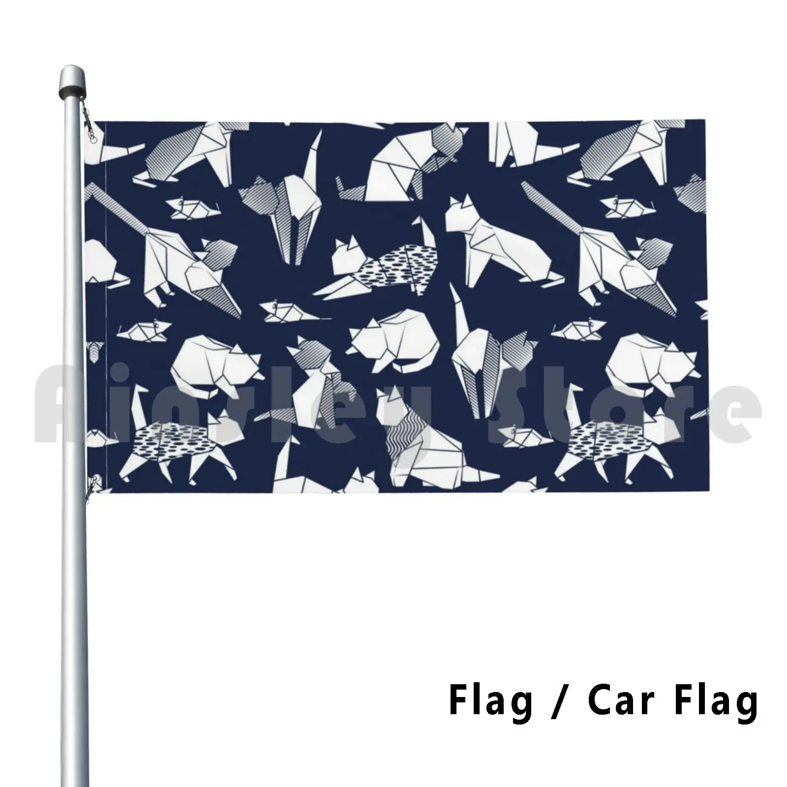 Оригами котенок друзья/Синий флот фон бумажные коты флаг автомобиль смешная