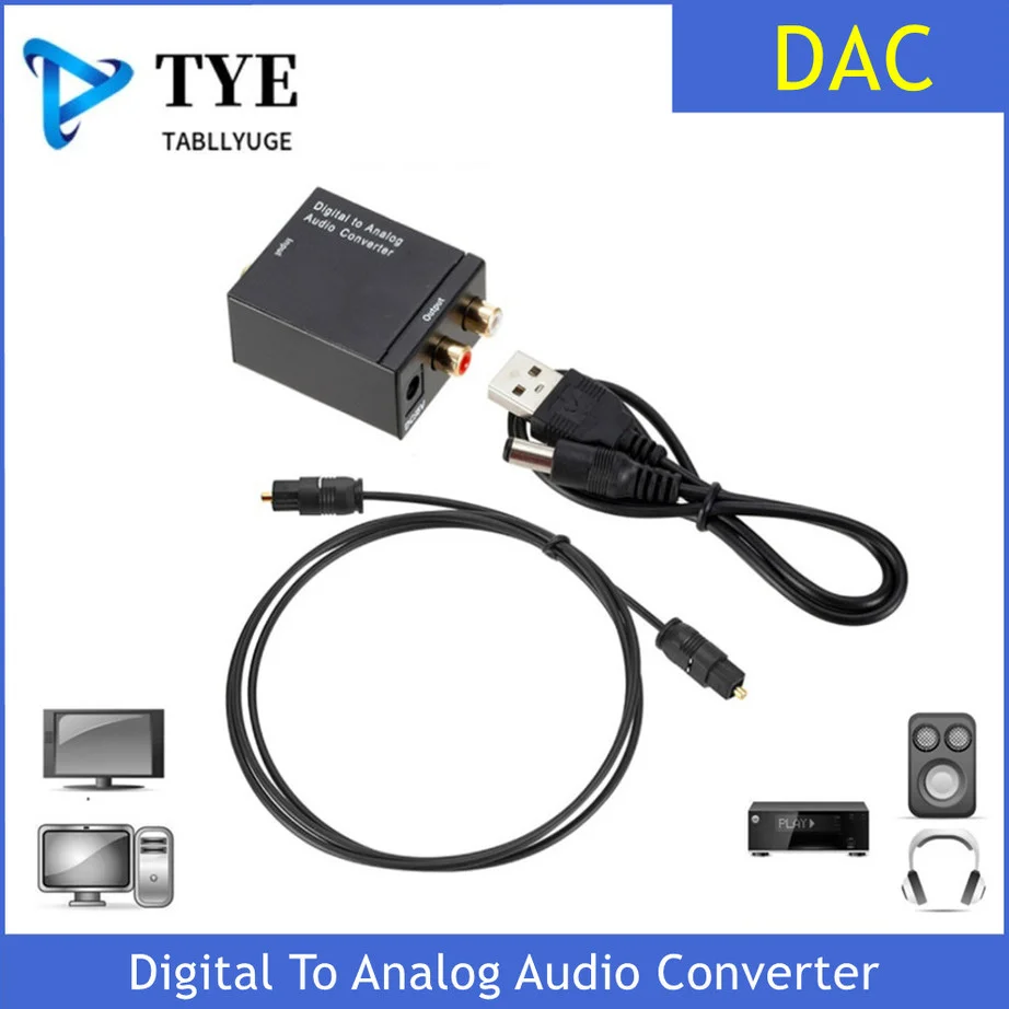 YIGETOHDE USB DAC Digital To Analog Audio Converter RCA R/L Output Optical Stereo SPDIF Coaxial |