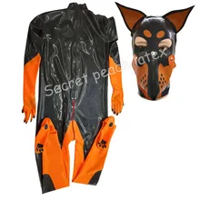 Men Latex Cosplay Doberman Suit With Latex Hood Tail Inflated Suit Rubber Fetish 
