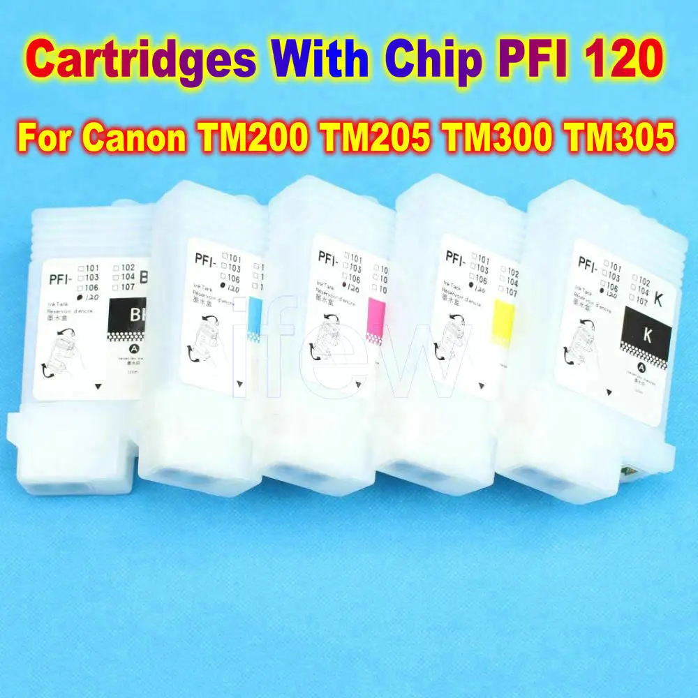 5 цветов Перезаправляемые чернильные картриджи TM200 с постоянными ЧИПАМИ PFI 120 для