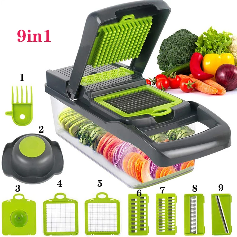 

9In1 Multi functional Vegetable Cutter Potato Slicer Carrot Grater Kitchen Accessories Gadget Steel Blade Kitchen Tool Vegetable