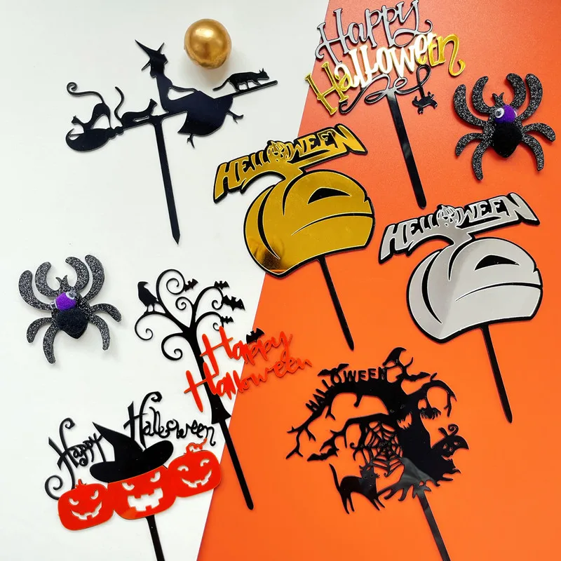 

Acrylic Halloween Happy Dessert Decor Bat Trick Witch Cake Topper For Funny Baking Cake Toppers Halloween Party Favors