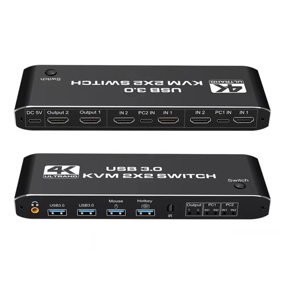 

2x2 HDMI-совместимый KVM-переключатель 4K 60 Гц двойной монитор Расширенный дисплей USB 3,0 переключатель 2 в 2 выход для 2 компьютеров Share 2 Monitor