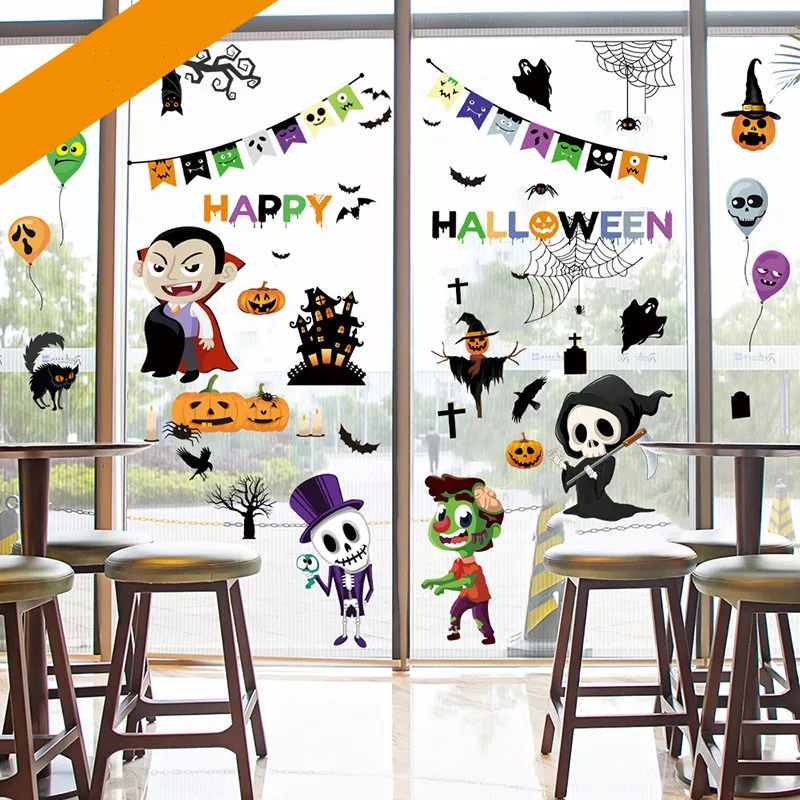 

9Pcs Halloween Window Stickers Witch Ghost Bat Pumpkin Lantern DIY Wall Stickers Halloween Party Decoration Supplies