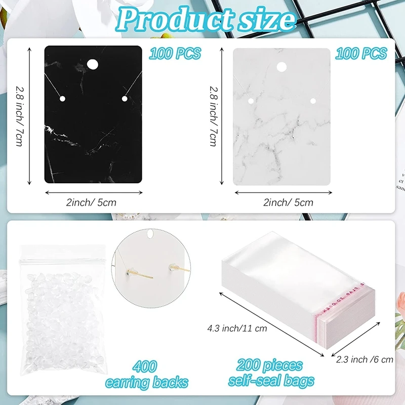 800 Pieces Marble Earring Necklace Display Card Holder Set For Earrings Necklace Jewelry Display,2.8 X 2 Inch, 2 Color