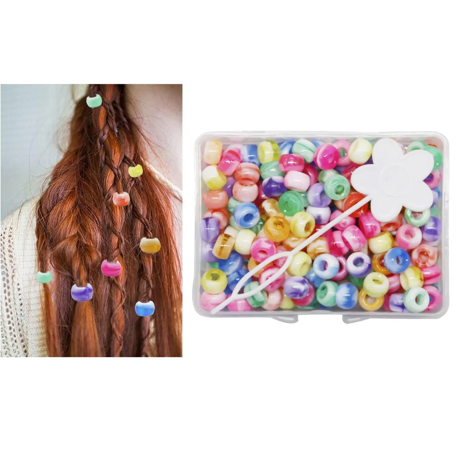 

210Pcs/Set 5mm Candy Color Beads Cuffs Braid Rings Clips Tube Hair Braiding Tool Hair Accessory w/Storage Box