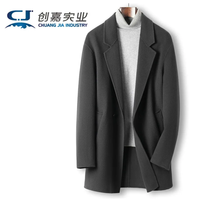 Новое двурядное мужское осенне-зимнее двустороннее кашемировое пальто с пряжкой