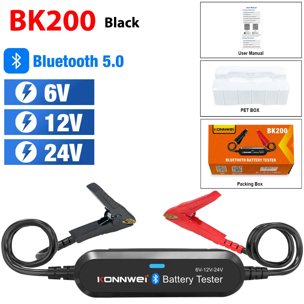 

KONNWEI BK200 6 В 12 В 24 В Bluetooth 5,0 автомобильный мотоцикл грузовик тестер аккумулятора анализатор 2000CCA зарядка инструмент для тестирования заряда
