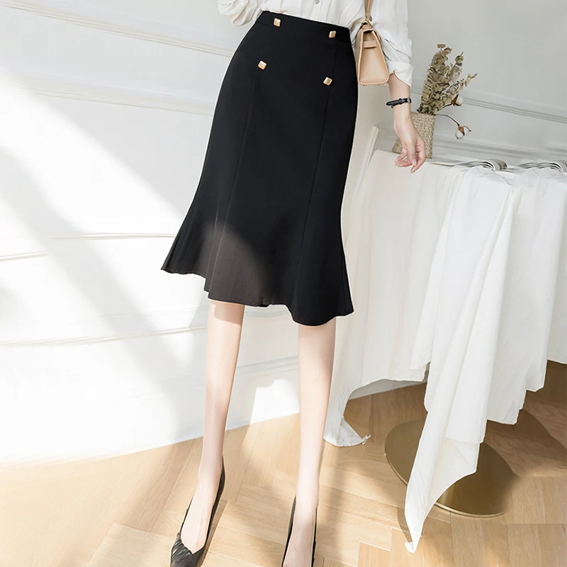 

CANSEN Women Black Chic Skirts Office Ladies Elegant Mermaid Knee-length Wrapped Hips Suit Skirt Jupe Mujer Faldas