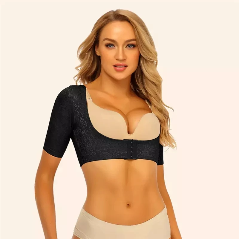 Women Posture Correction Back Support Bra Corset Vest Tops Breast Shapewear Bralette Mid Sleeve Upper Arm Compression Shapers