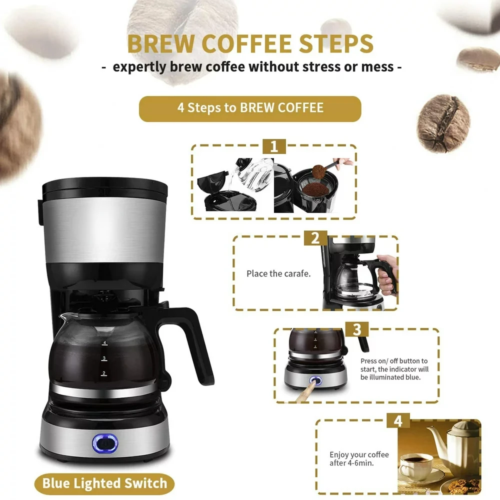 

Coffee Maker with Auto-Shut off, Cone Filter, Stainless Steel Finish, 600ml