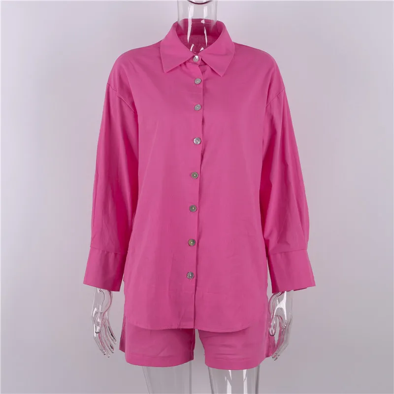 Casual Women Short Set Tracksuit Loungewear Two Piece Women Outfits Oversized Long Shirt And High Waist Shorts Green