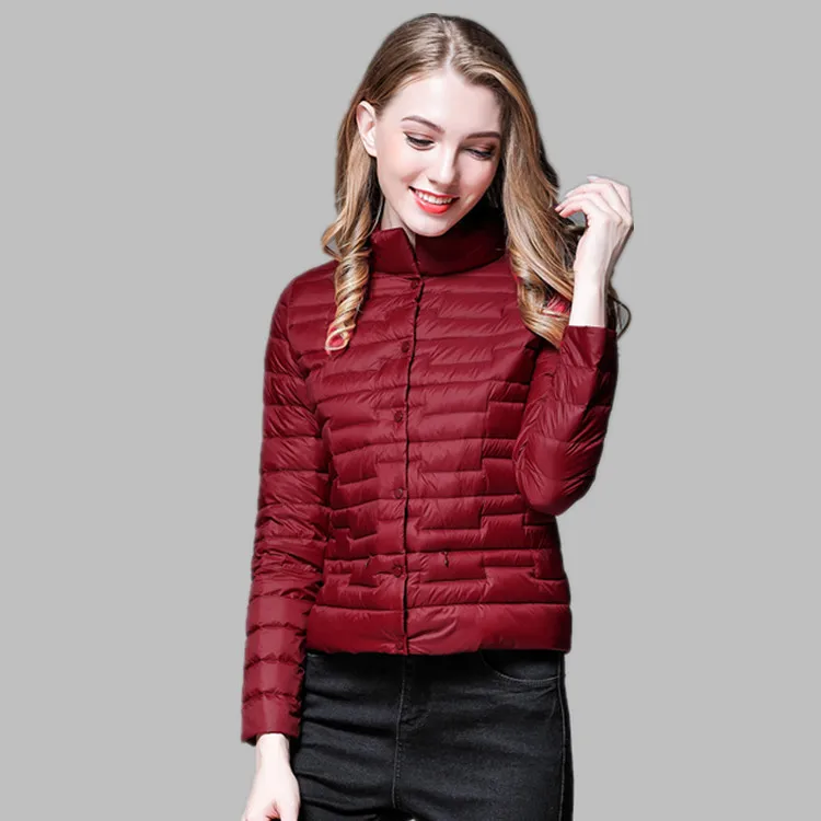 Long Sleeve Turtle Neck Down Coats Autumn Winter Light Thin Down Jacket Women Stand-up Collar Short Korean Style Puffer Jackets