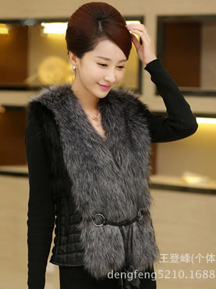 ICCLEK Fur one women's simulated fur vest coat plus size women's Vest fur short clip