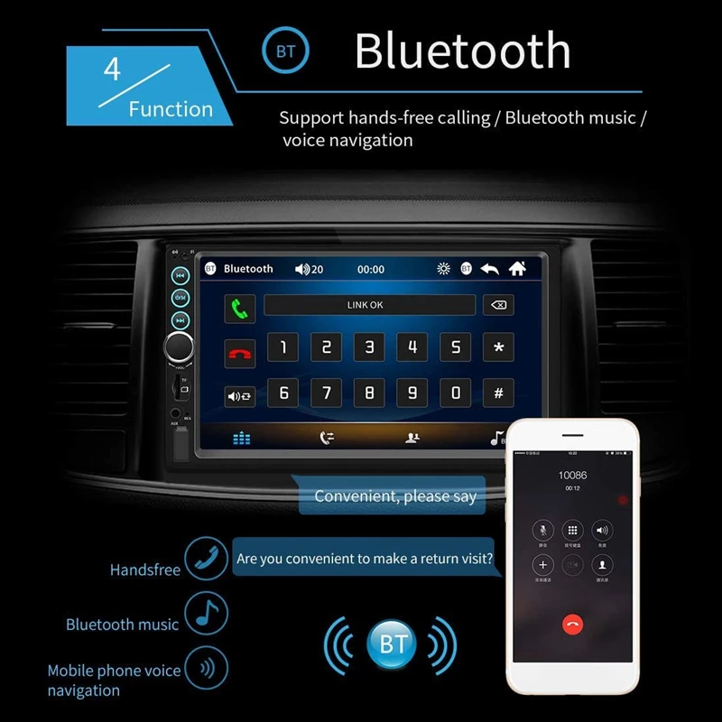 

2 Din 7-дюймовый автомобильный стерео Bluetooth Сенсорный экран MP5 плеер FM-радио In-Dash мультимедиа с резервной камерой AUX/TF/USB