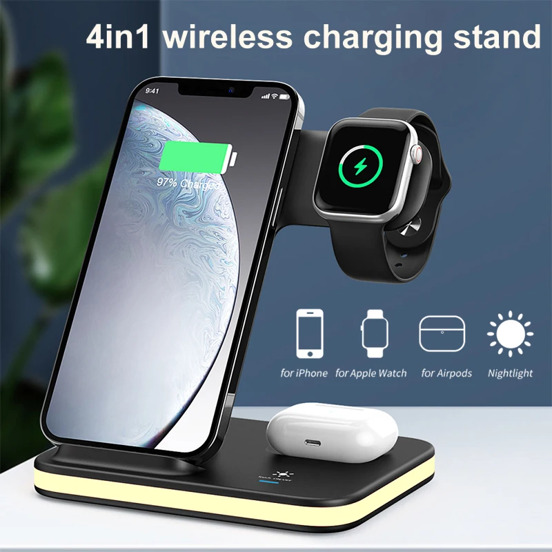 

4 in 1 Wireless Charger Stand for iWatch for AirPods pro 15W Foldable Phone Wireless Charger for iPhone 13 Pro/Pro max/Samsung