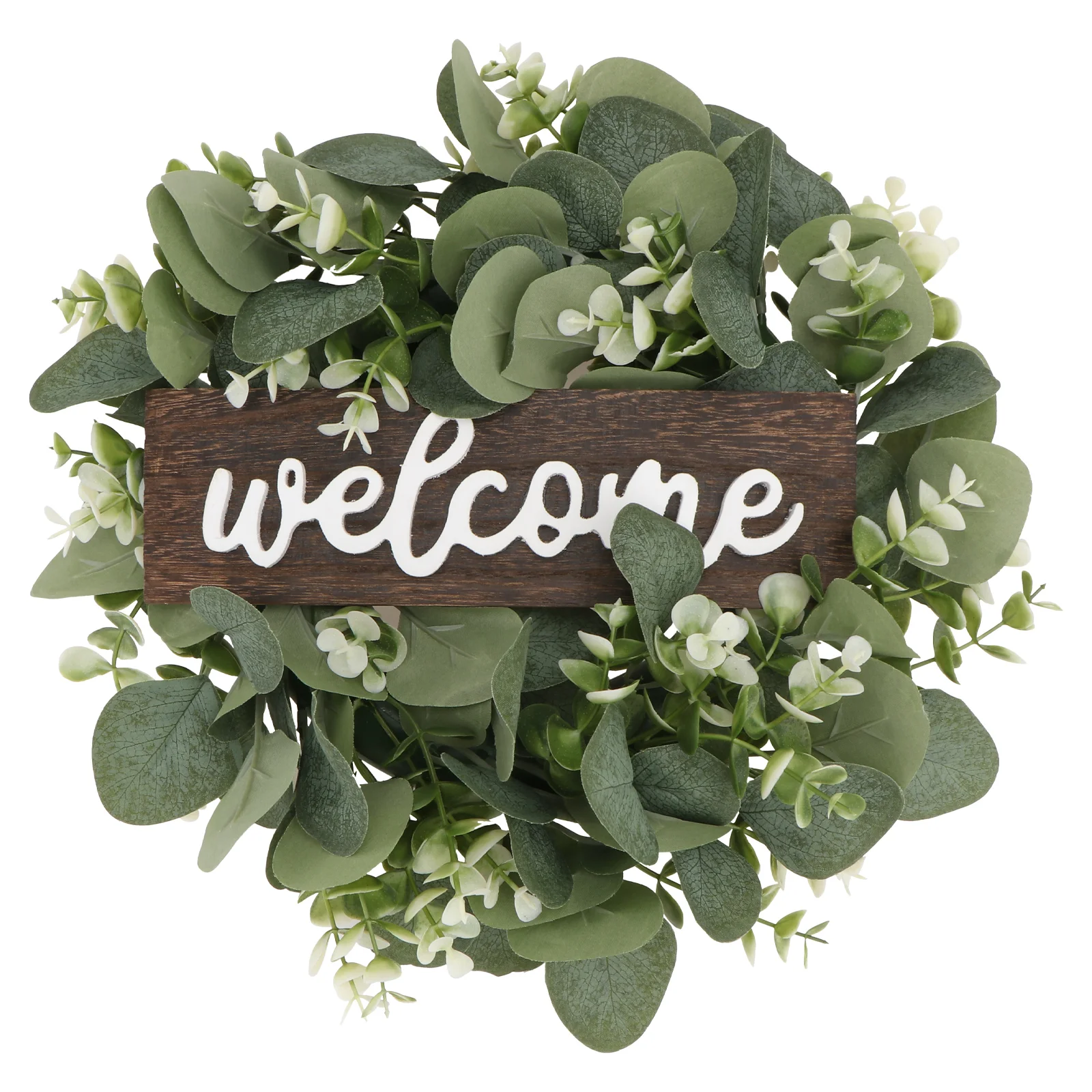 

Wreath Welcome Door Sign Eucalyptus Front Garland Artificial Farmhouse Green Spring Decor Leaves Wreaths Porch Greenery Home