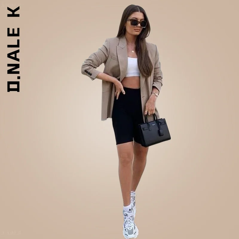 

D.Nale K Black Cycling Shorts Seamless Biker Shorts Women Fitness Casual High Waist Summer Slim Knee-Length Bottoms Streetwear