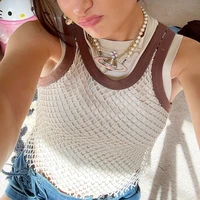 summer fashion casual sexy mesh hollow womens vest 2021 new high street casual all match crop tops womens slim stretch top