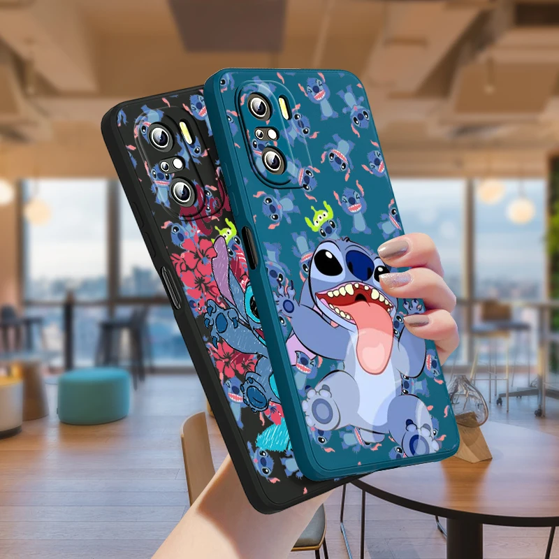 

Cartoon Lilo & Stitch For Xiaomi Redmi Note 11 10S 10 9S 9T 9 8T 8 Pro Plus 7 6 5 4G 5G Liquid Silicone TPU Rope Phone Case