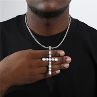 hip hop copper cross pendant necklace iced out cubic zircon gold silver plated tone crucifix charm jewelry dropshipping