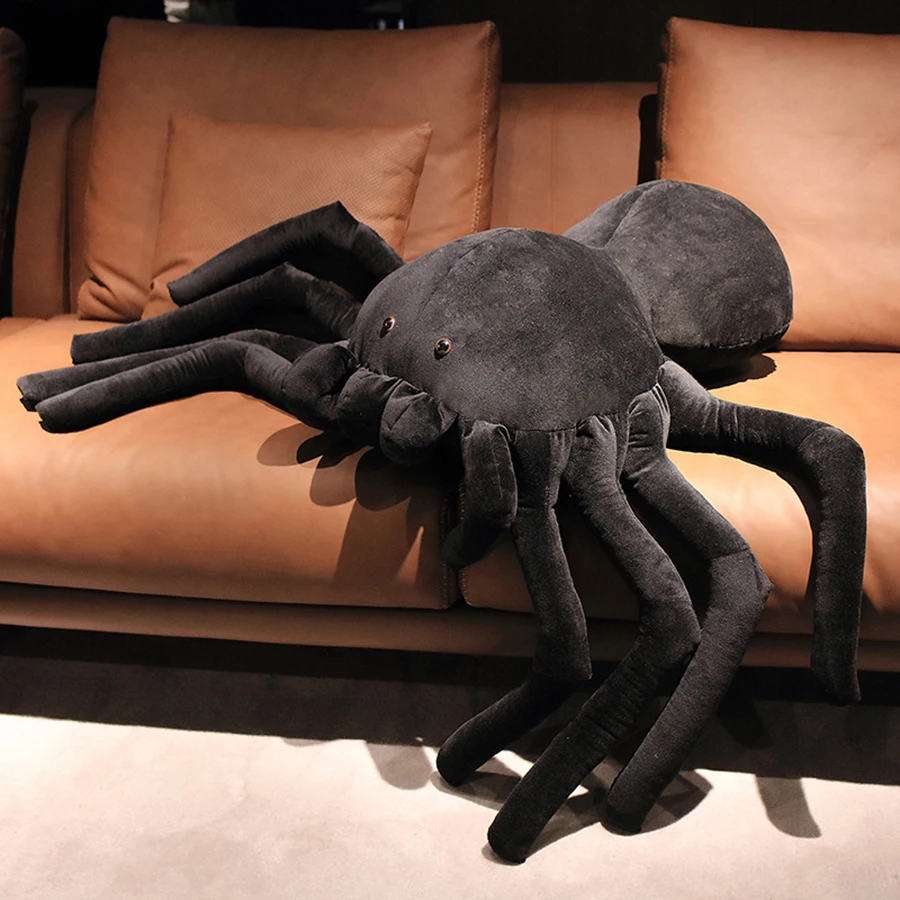

25*40CM Big Black Spider Plush Toys Doll Cute Simulation Stuffed Animal Plushie Insect Pillow Halloween Home Decor Children Gift