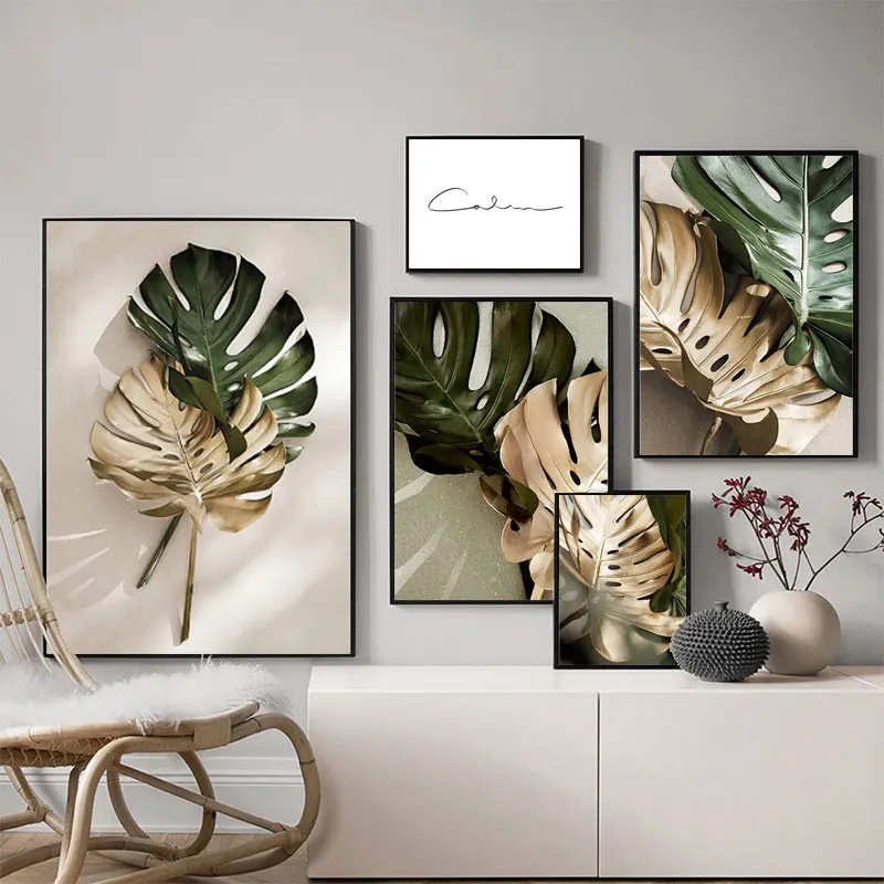 

Golden Palm Leaf Canvas Painting Botanical Nordic Wall Art Poster Print Scandinavian Decoration Picture for Living Room Decor