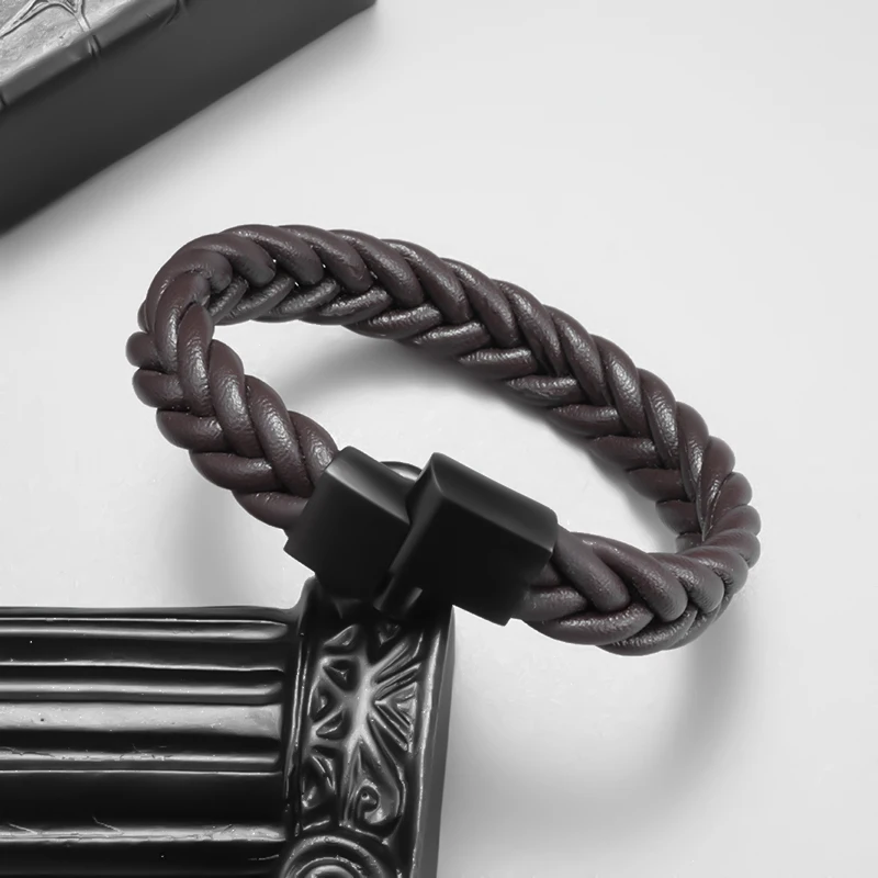 Классический Плетеный вручную кожаный браслет для мужчин с магнитной застежкой