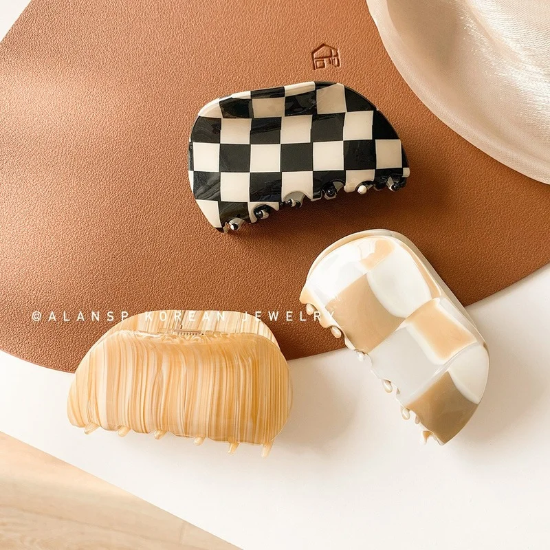 

Acetate Plate Checkerboard Large Back Head Grab Clip Women's Light Luxury Noble Hair Clip Plate Hair Shark Hair Accessories