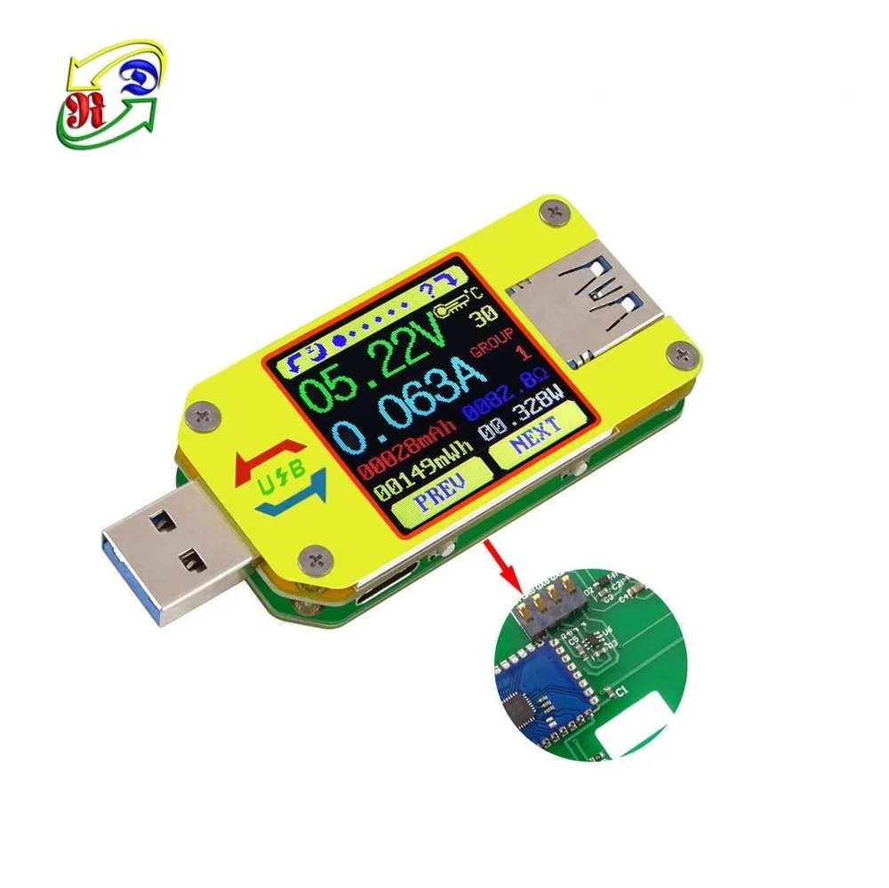 Цифровой USB 3.0 UM34C Type-C цветной дисплей Вольтметр постоянного тока амперметр