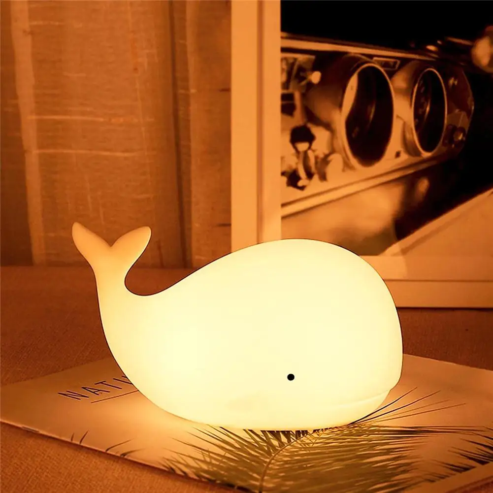 

LED Children Night Light Soft Silicone Whale Lamp 7 Color USB Rechargeable Desk Decor Bedroom Lamp Toys for Kids Baby Gift