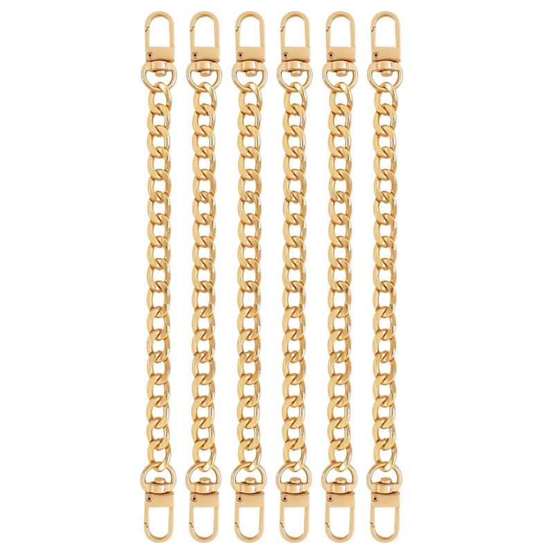 

6Pcs Gold Purse Chain Strap Purse Strap Extender DIY Flat Chain Purse Strap With Metal Buckles