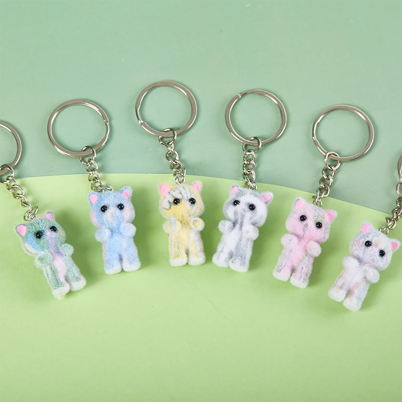 1 шт. 3D мультяшный Флокированный кошка брелок Kawaii животное брелки сувенир Подарки