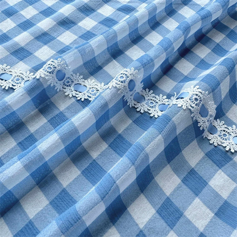 Сетчатая кружевная занавеска в синюю полоску с вышивкой Короткая для балкона