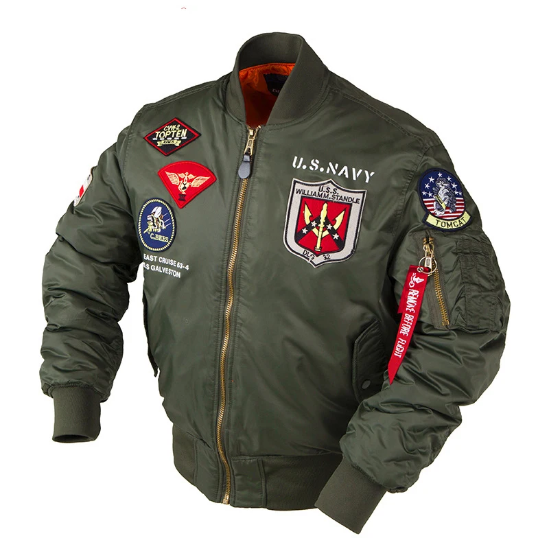 Фото Зимняя куртка-бомбер MA-1 в стиле Top Gun, армейская, винтажная, водонепроницаемая, для мотоциклистов, пилотов, для мужчин №2