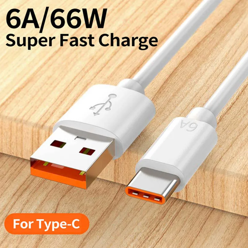 

6A USB Type C Cable 66W Super Fast Charging Wire For Huawei P30 P40 Pro USB-C Charger Data Cord QC3.0 For Samsung Xiaomi