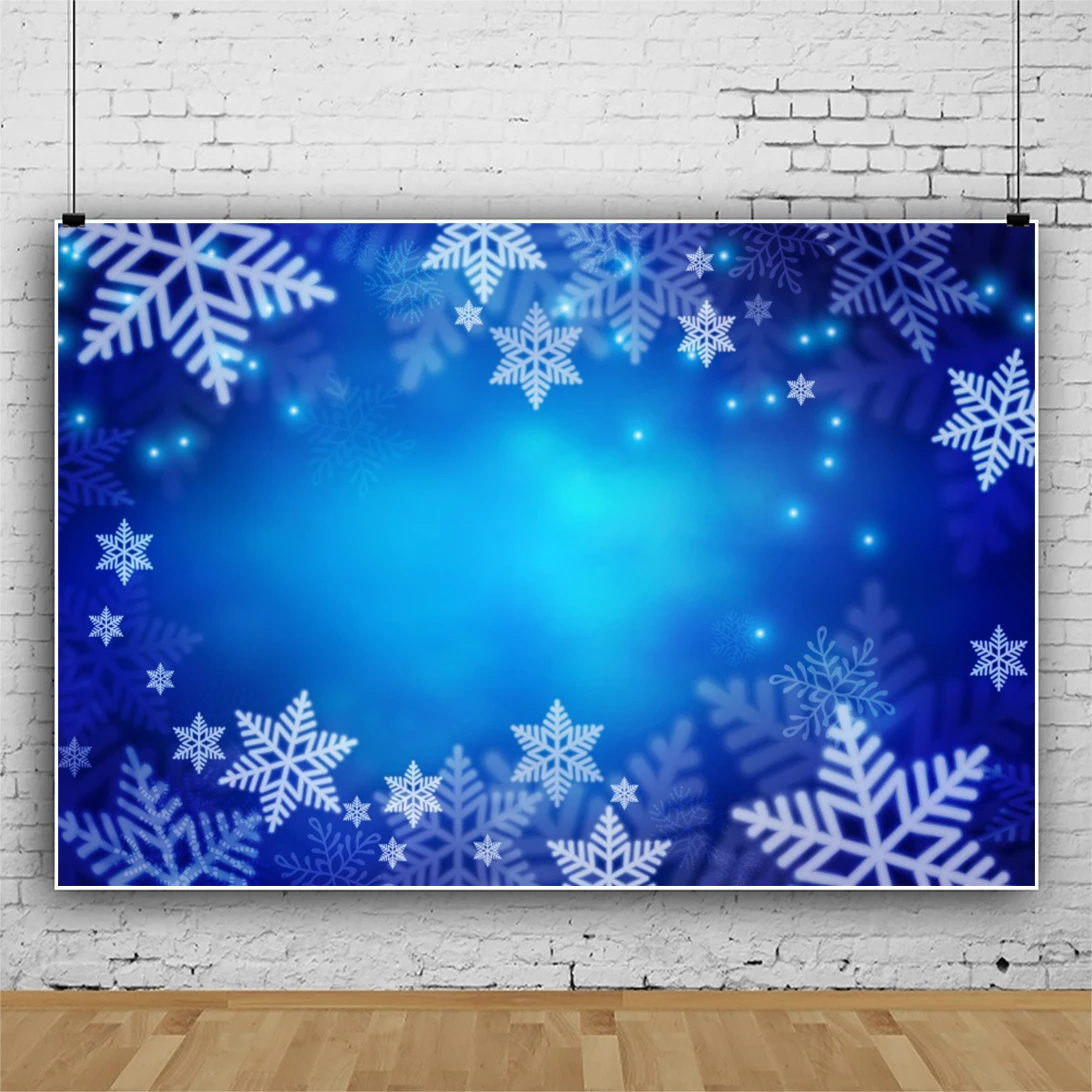 

Blue Winter Snowflake Crystals Christmas Party Background New Year Decoration Photo Studio Backdrop Vinyl Booth Poster